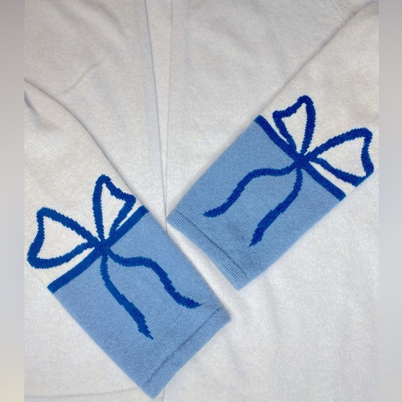 Neiman Marcus Pale Blue Cashmere Cardigan With Bow Cuff Detail - Picture 5 of 6